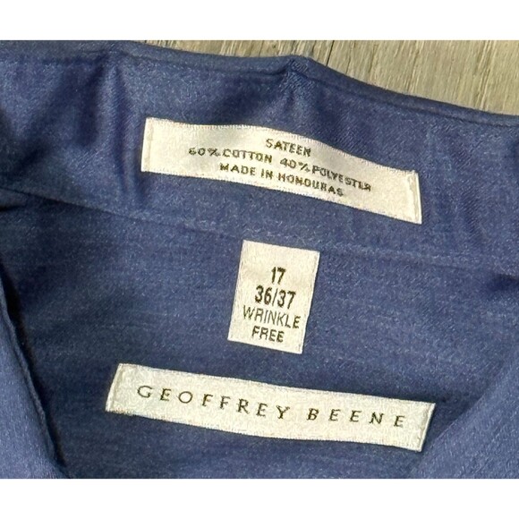 Geoffrey Beene Blue Shirt Men 17 36/37 Winkle Free Dress Sateen Career Office - Picture 4 of 4